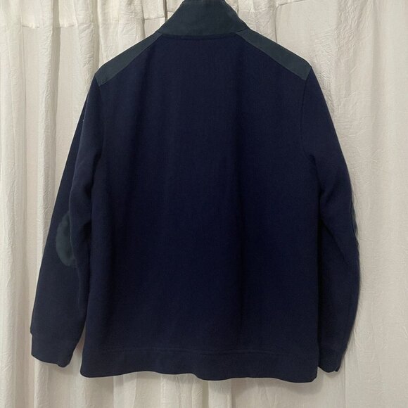 Tasso Elba Size M Mens Navy Blue Elbow Patch Faux-Suede Trim Knit Sweater Jacket - Picture 6 of 12